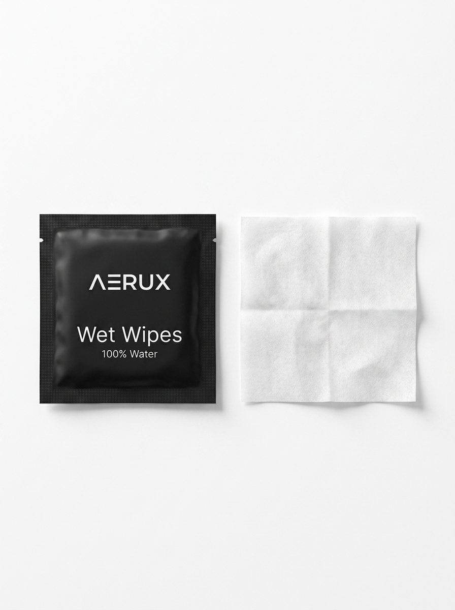 AERUX wet wipes packaging with a single wipe on a white background